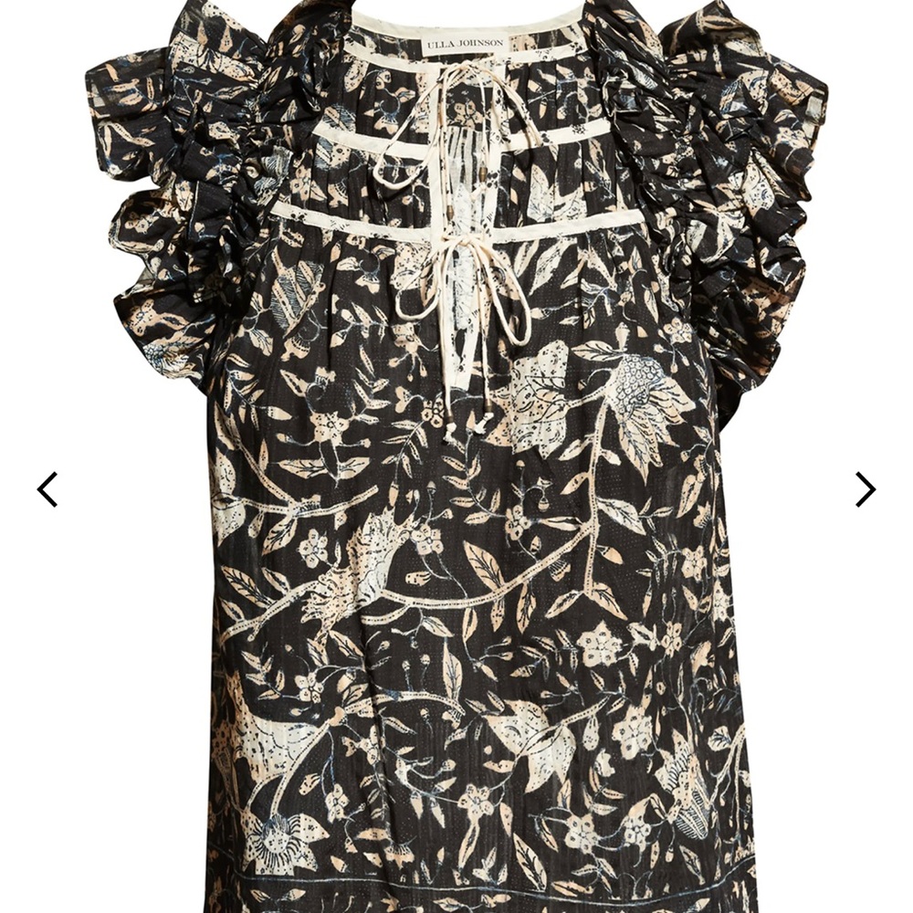 - Asmara Frill-Sleeve Front-Tie Floral Top